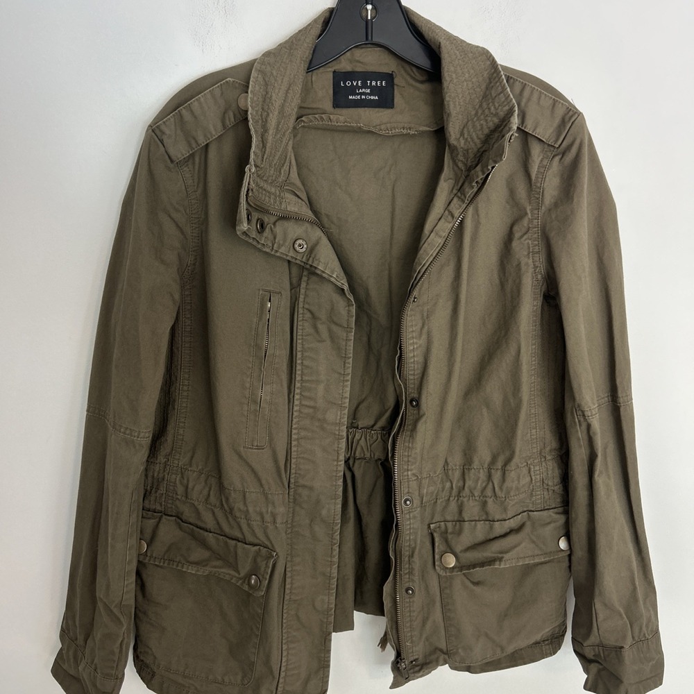 Love Tree Women's Lg Cargo Pockets Drawstring Waist Military Utility Jacket